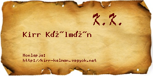 Kirr Kálmán névjegykártya